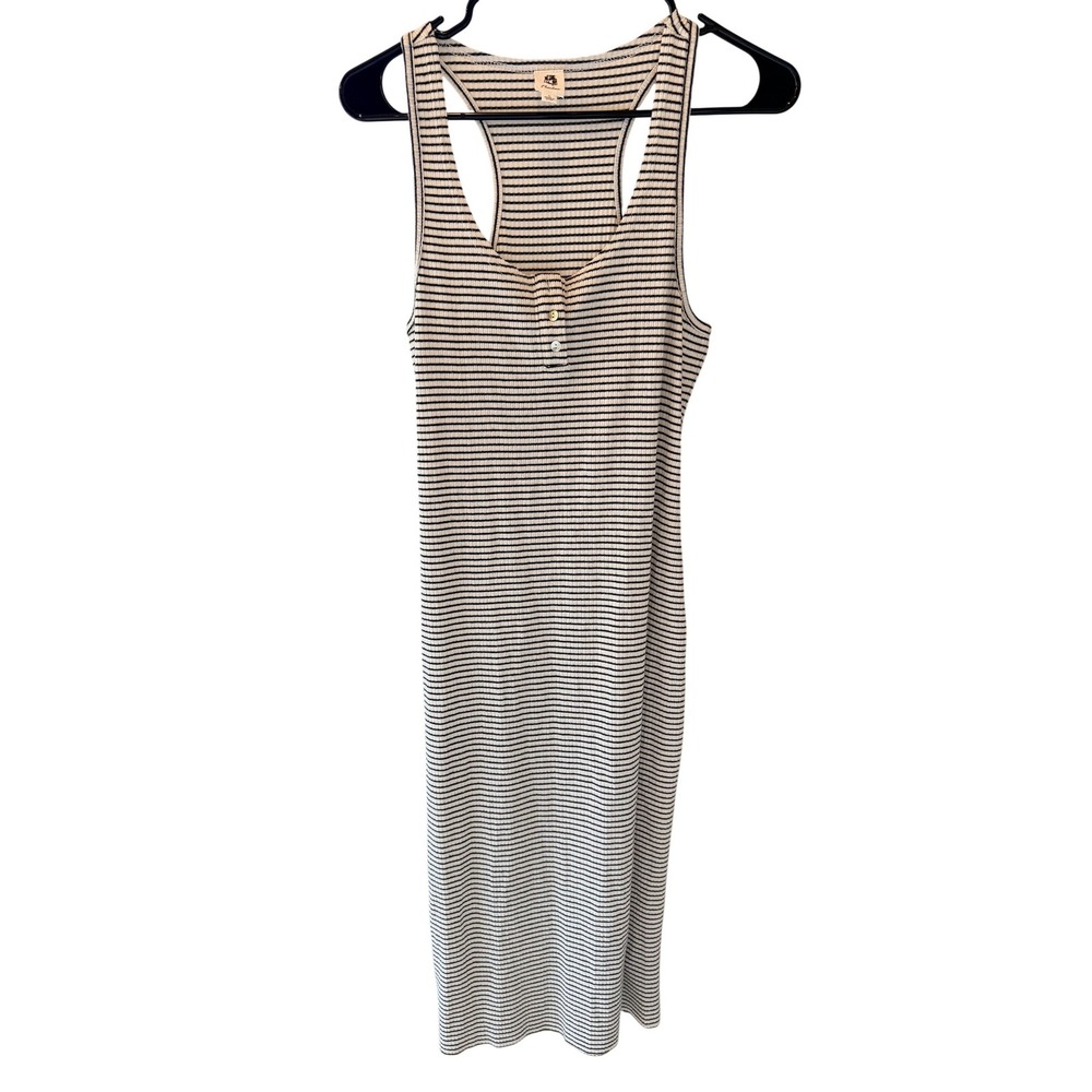 Flawless Ribbed Knit Striped Midi Dress Cream‎ Black Henley Racerback Large